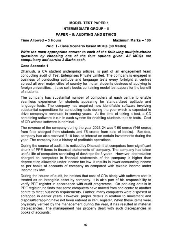 First page of Audit model test papers
