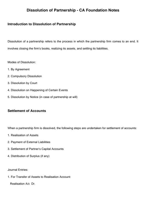 First page of Dissolution of Partnership
