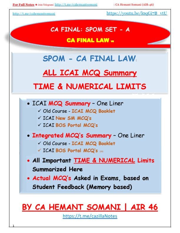 First page of Set A Law SPOM MCQ Summary Notes