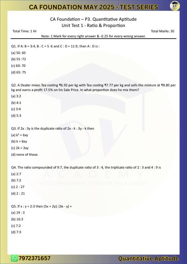 First page of Test 1 Ratio & proportion