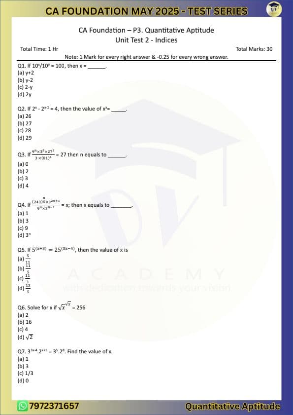 First page of Test 2 Indices