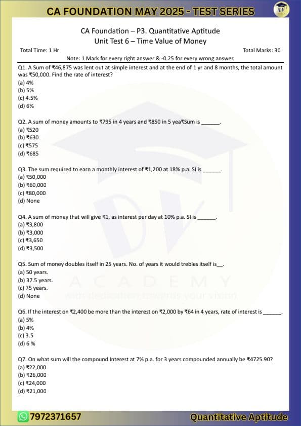 First page of Test 6 Quantitative aptitude