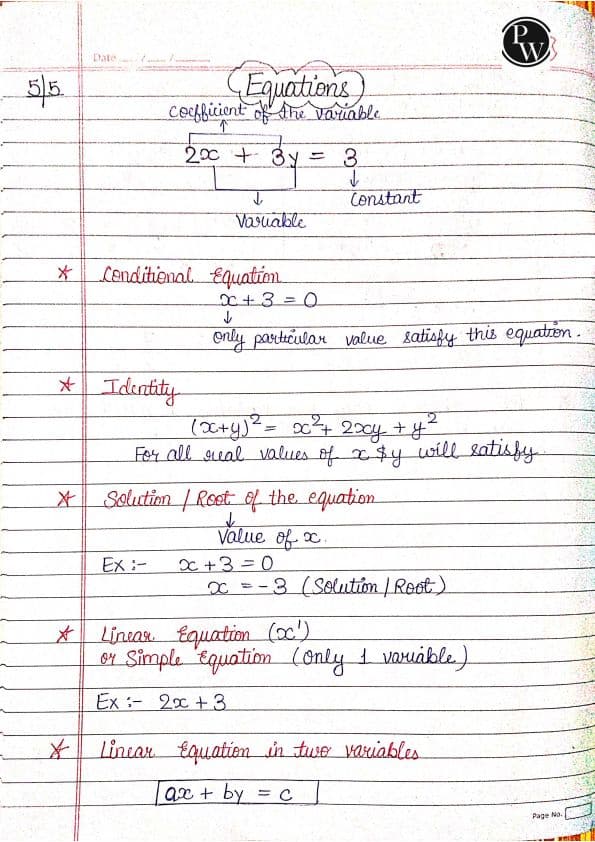 First page of Equations handwritten notes