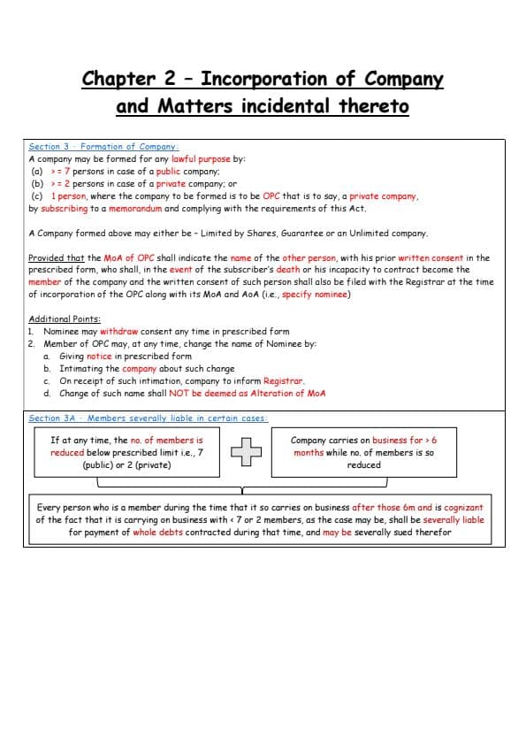 First page of incorporation of company and matters incidental thereto notes