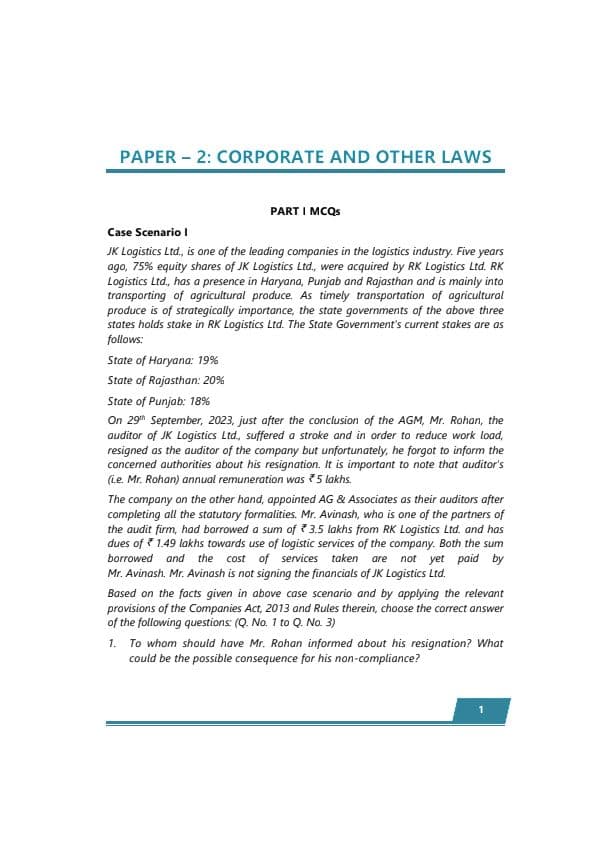 First page of Law Suggested Answer Jan'25