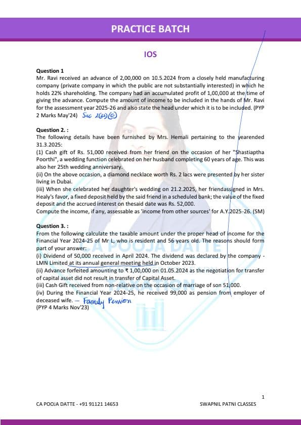 First page of INCOME FROM OTHER SOURCE QUESTIONS! (Answers in next post)