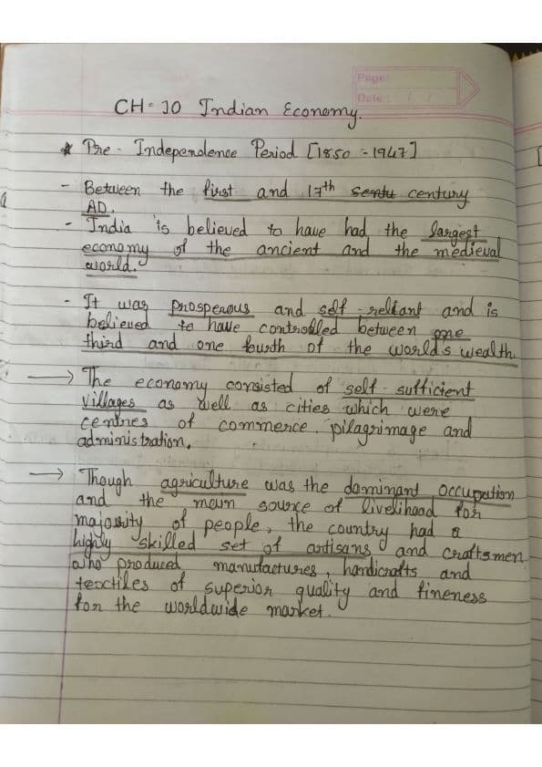 First page of Business economic Ch 10 Indian Economy Summary Notes Quick revision