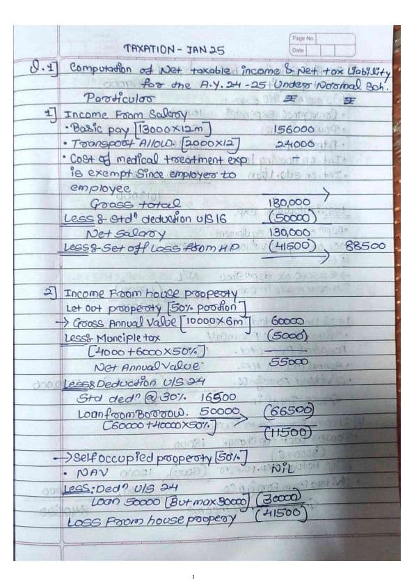 First page of DT PAPER JAN25 ANSWER HANDWRITTEN NOTES