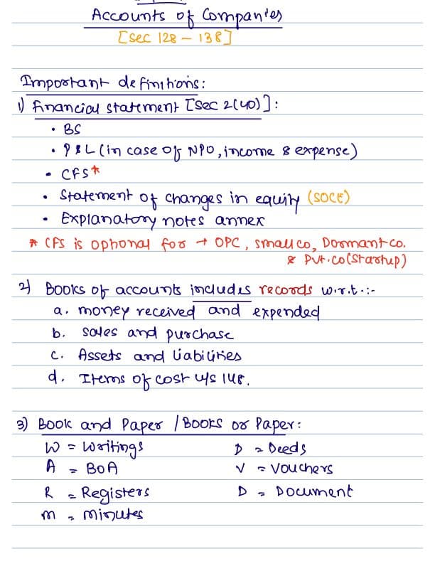 First page of Accounts of Companies Handwritten Notes