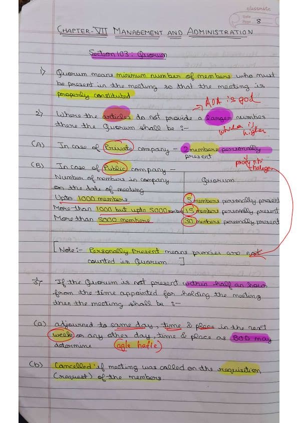 First page of Management and Administration Handwritten Notes