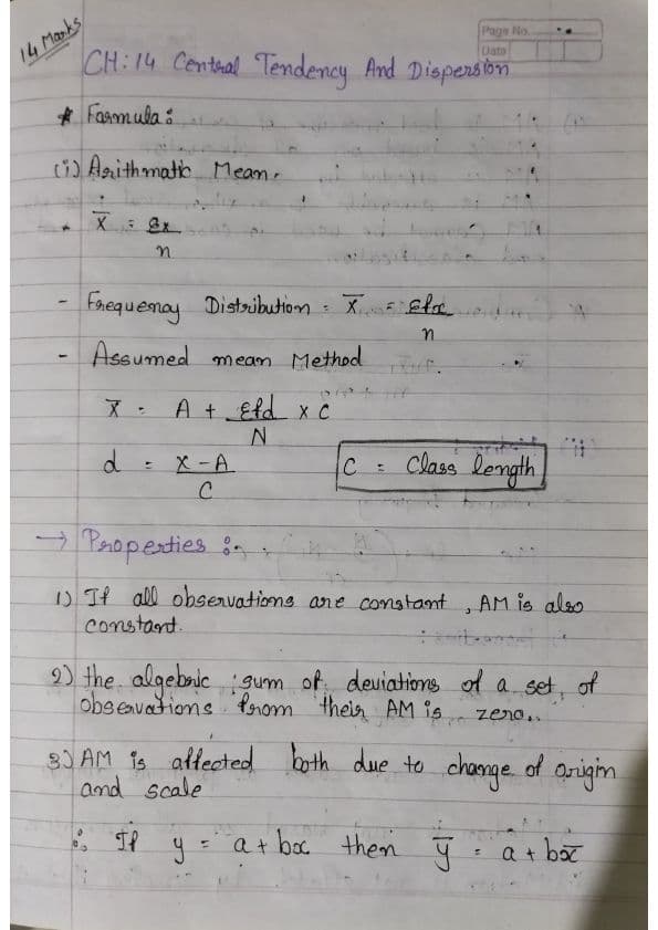 First page of Quantitative Aptitude Ch 14 Central Tendency and Dispersion Formula/Theory Quick revision