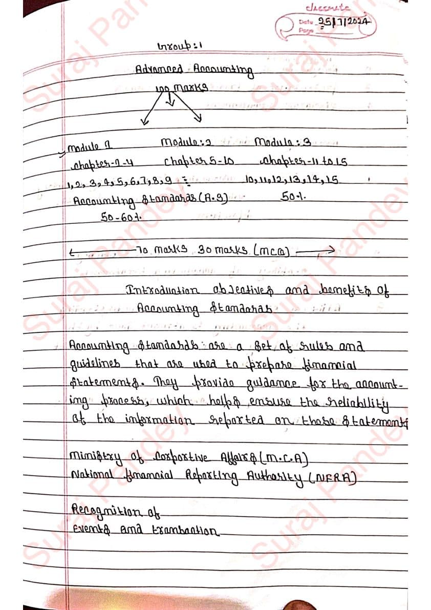 First page of Advance accounting notes chapter 1,2,3