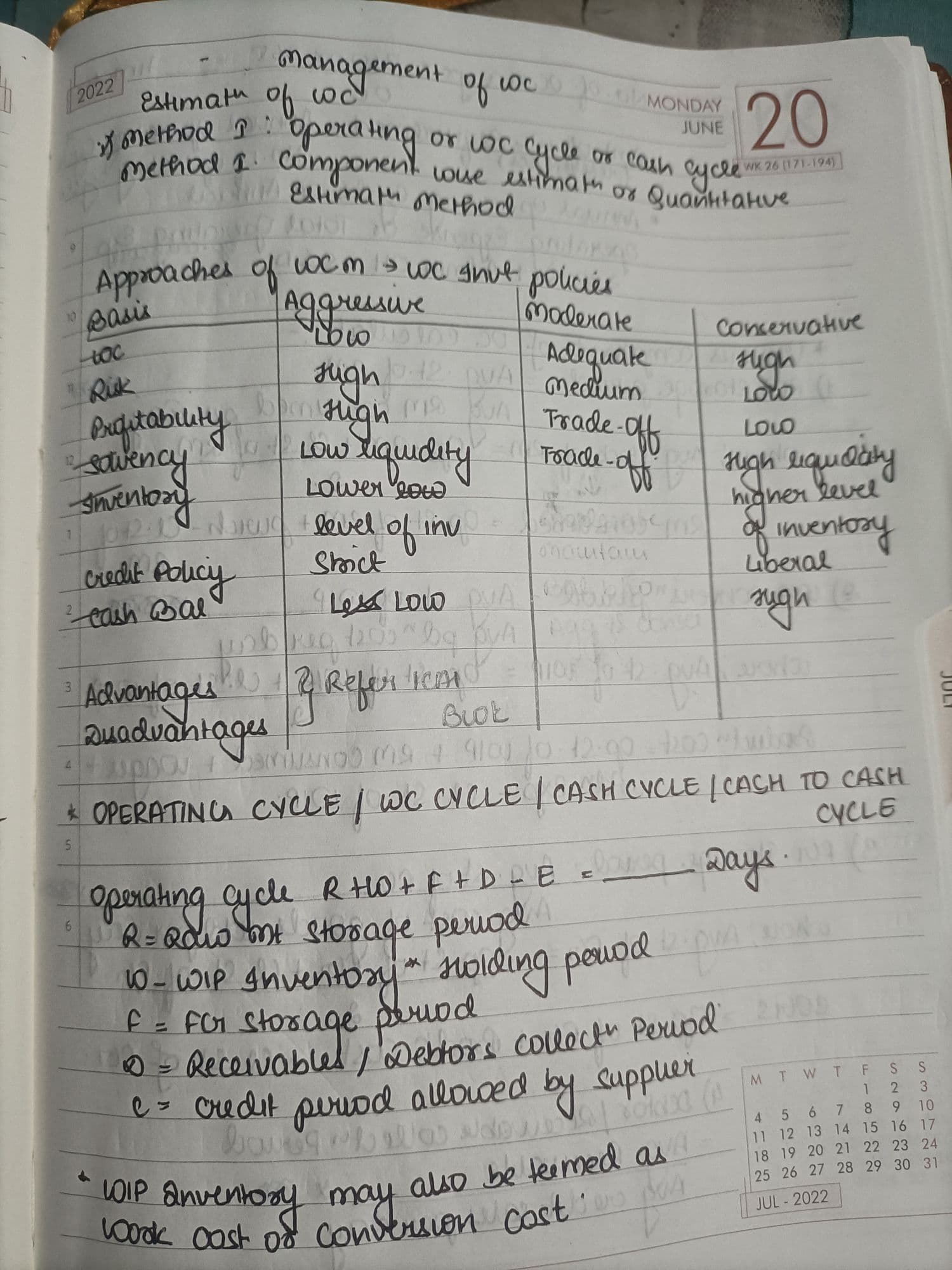 First page of Working capital -operating cycle and approaches of working capital-PART 1