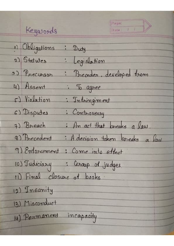 First page of Business Law Imp Keyword Quick revise
