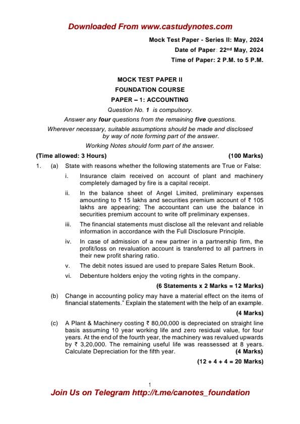 First page of Ca foundation accounts mtp important with suggested answer by institute of chartered accountants of India