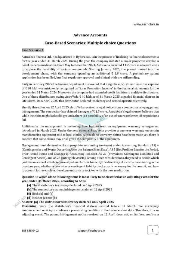 First page of Advance accounts Case based mcq for may 2025