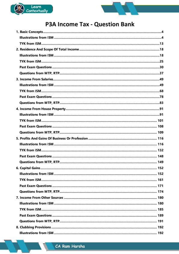 First page of Income tax question bank -PYQ'S -RTP AND MTP -INSTITUTE -TYQ ,ONE QUESTION BANK ALL ENOUGH FOR DT