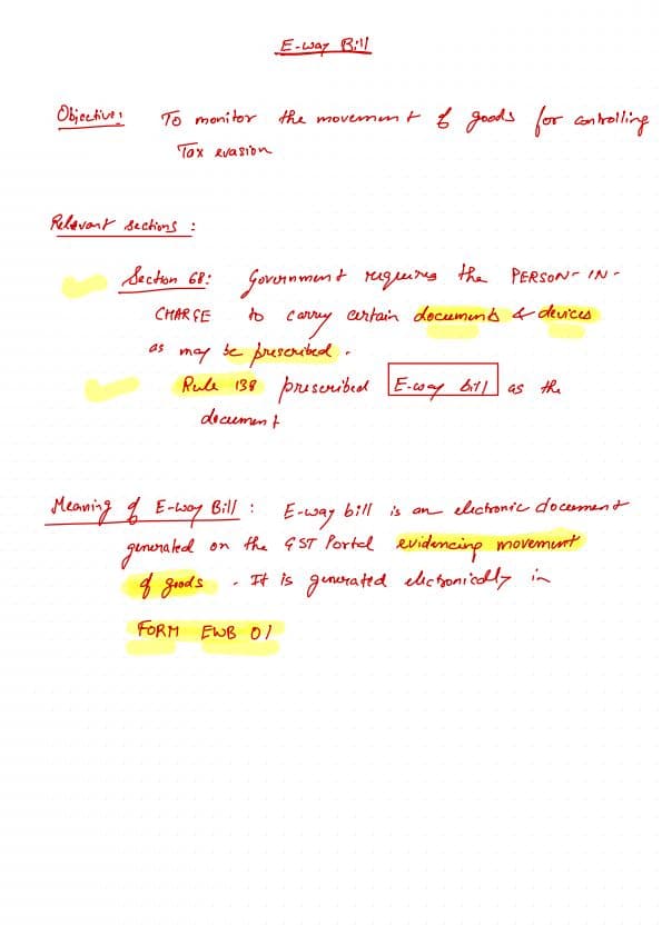 First page of GST E-way bill Handwritten Notes For May'25