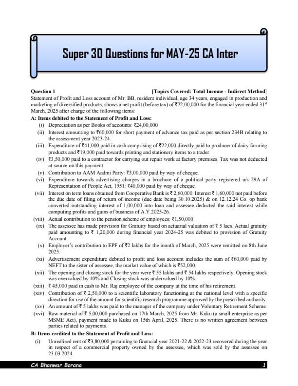 First page of Super 30 Question By BB Sir For May'25