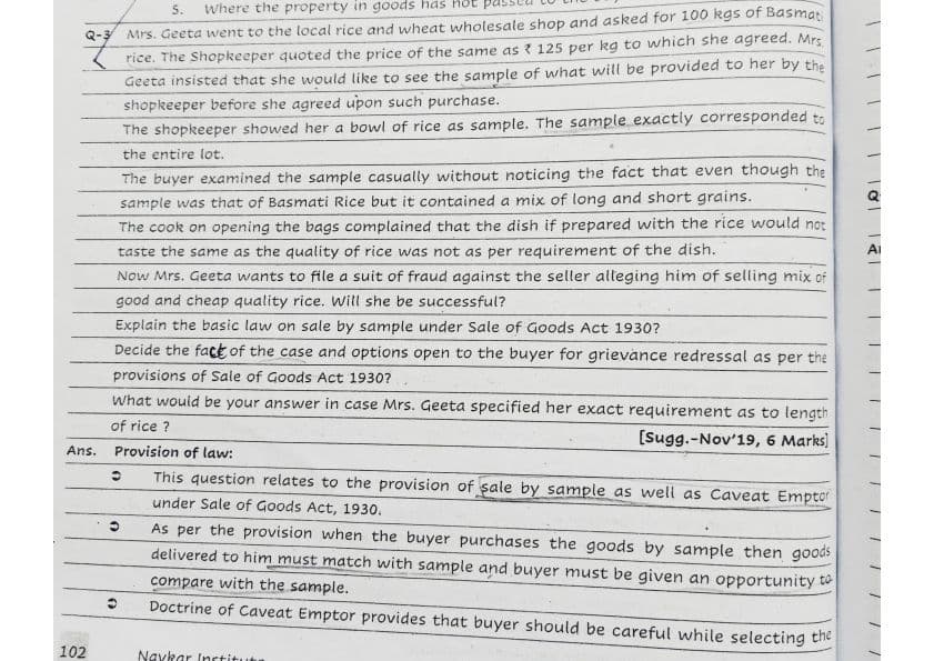 First page of Business laws SOGA 1930 pyq, mtp, rtp, and practice questions