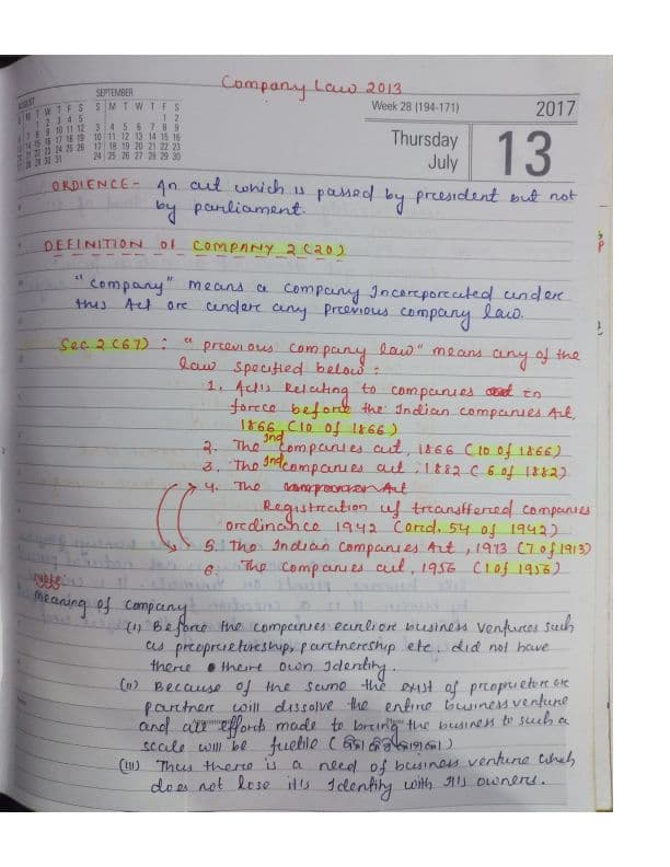 First page of This is my Notes of Companies Act 2013