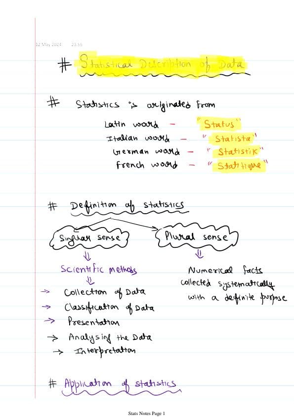 First page of Qa statistical description of data