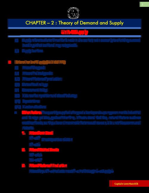 First page of Shorts note of Unit 3 of Theory of Demand And Supply