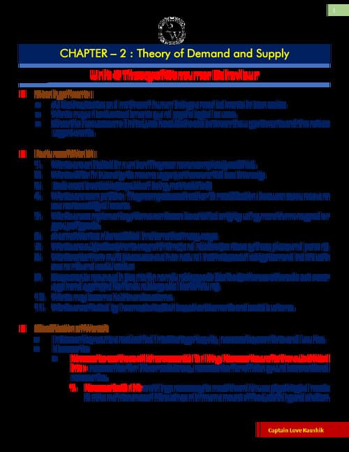 First page of Shorts note of Unit 2 of Theory of Demand And Supply by Love kaushik