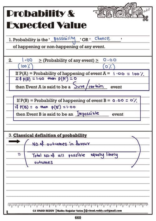 First page of Probability by Ca vinod Reddy sir