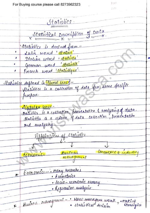 First page of Statistics theory of all chapter handwritten