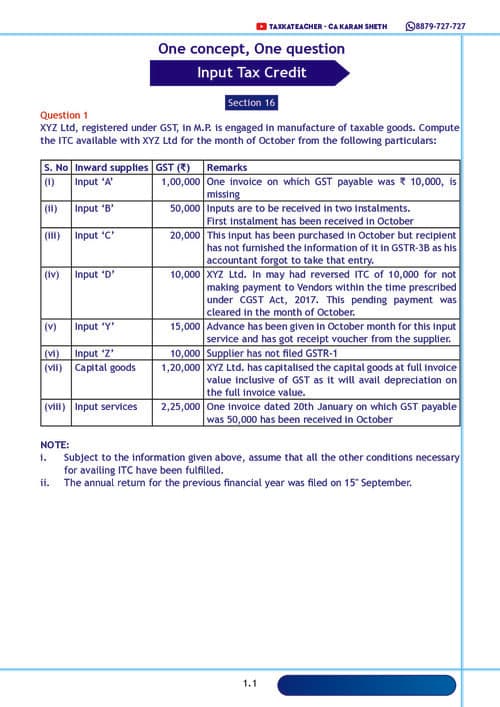 First page of Input Tax Credit