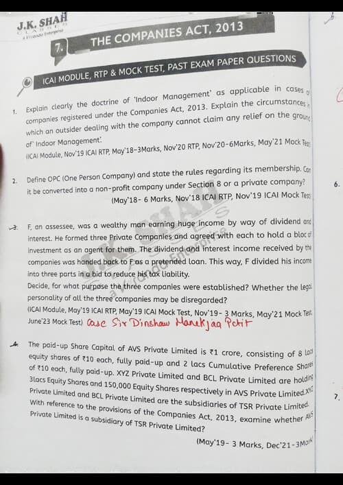 First page of Business Laws The companies act 2013 Pyq rtp mtp practice questions and answers