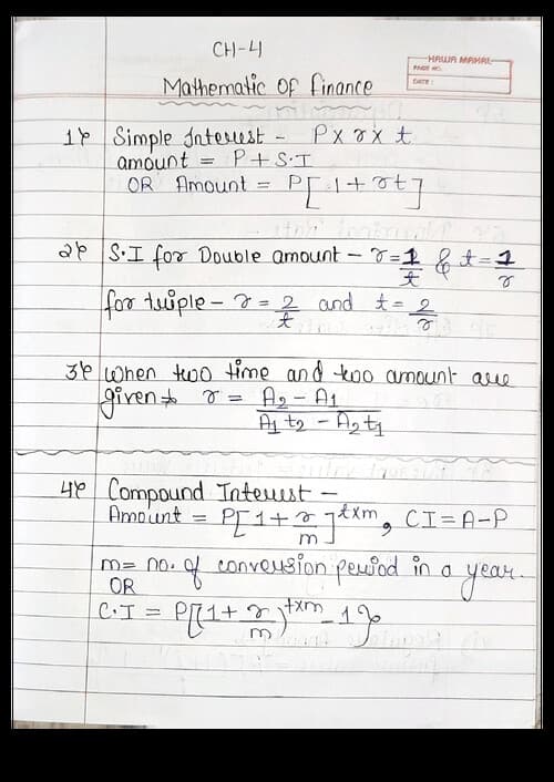 First page of Mathematic of finance formula sheet