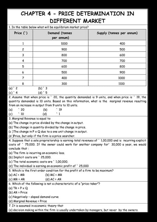 First page of ECONOMICS ch 4 most 100 latest m.c.q by Aditya Sharma