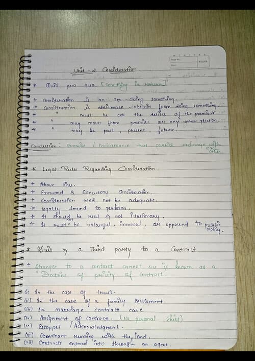 First page of CHAP-2 THE INDIAN CONTRACT ACT,1872 UNIT -2,3 HANDWRITTEN NOTES..!!