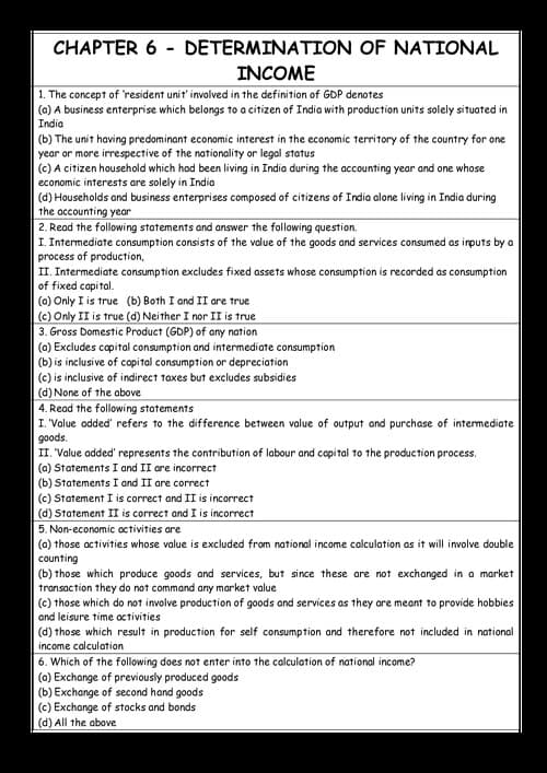 First page of Economics ch 6 may 2025 most expected 100 mcqs by Aaditya sharma