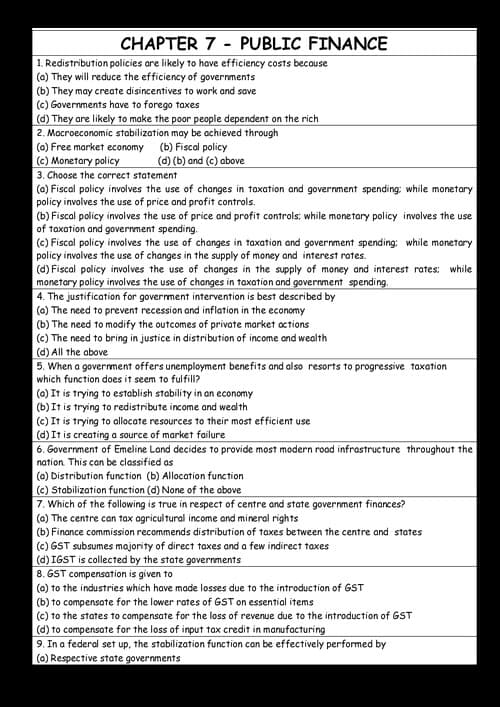 First page of Economics ch 7 may 2025 most expected 100 mcqs by Aaditya sharma