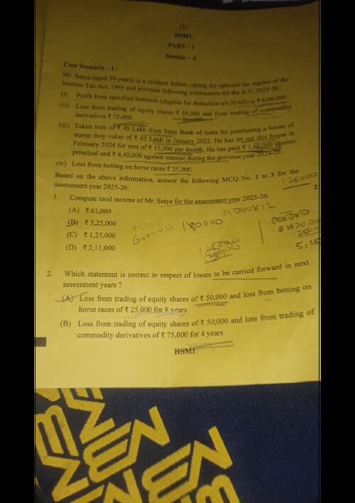 First page of Ca inter tax mcq paper