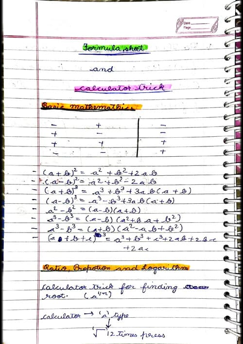 First page of Summary notes and formula sheet for CA foundation paper 3 - Quantitative Aptitude