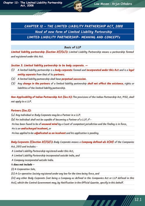 First page of LLP ACT 2008 Compact Chart Book By Arjun Chabbra Sir