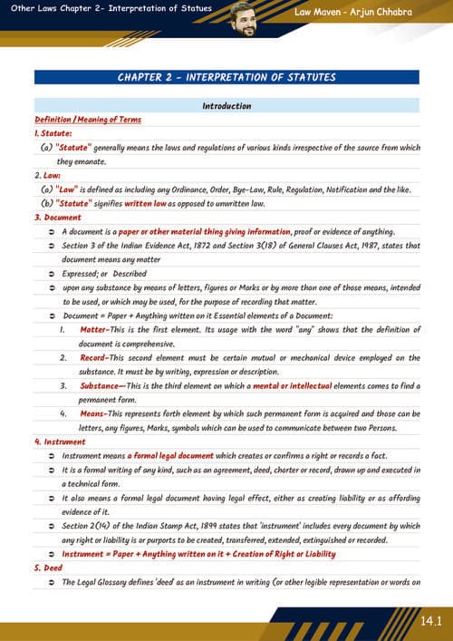 First page of Interpretation Of Statues Compact Chart Book By Arjun Chabbra Sir