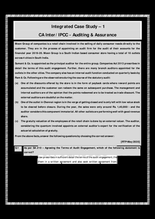 First page of Audit Integrated Case Studies by CA Pankaj Garg