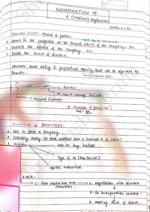 First page of Detailed handwritten notes CH-2 CORPORATE AND OTHER LAW