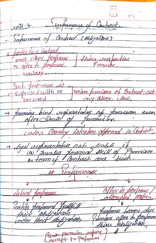 First page of Indian contrect act unit 4 Hand written note Fir any help msg me 8948647320