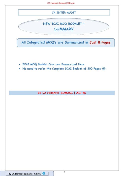 First page of Audit and ethics mcq booklet