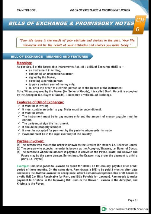 First page of Bills Of Exchange , full concept with ques. With solution