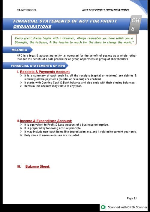 First page of NPO, full concept with questions With solution