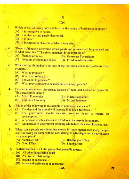 First page of Jan 25 Business Economics Paper