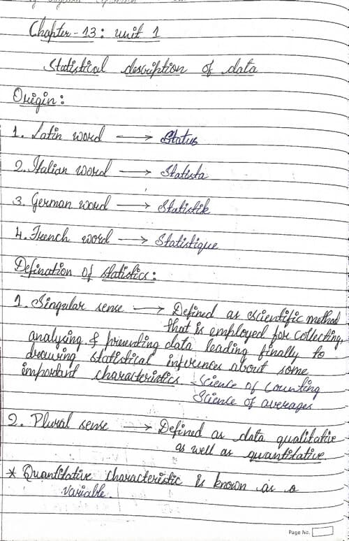 First page of STATISTICAL DISTRIBUTION OF DATA (Unit 1) #summary notes