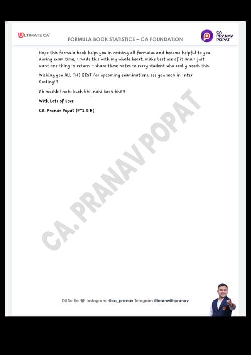 First page of Statistics all formulas CA pranav popat sir Formulas book